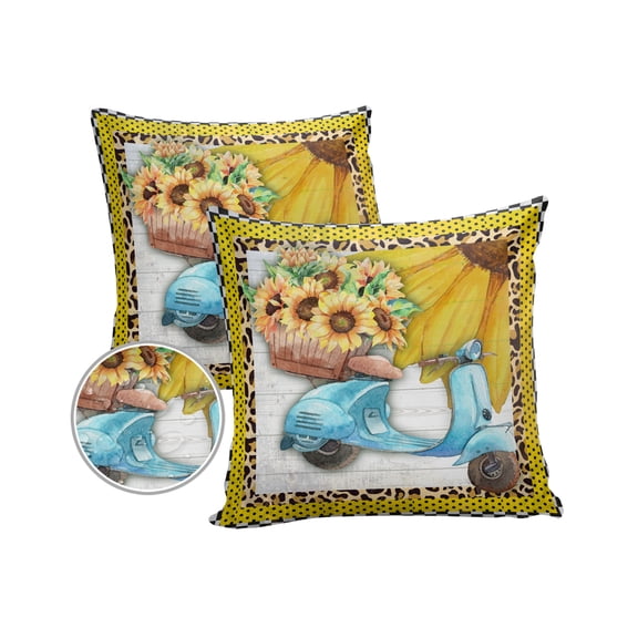 Pack of 2 Outdoor Pillow Covers, Motorblike Sunflower Black White Checkered Polka Dots Leopard Waterproof Square Throw Pillowcase Cushion Decorative Pillow Covers for Couch Patio Tent, 16x16 in