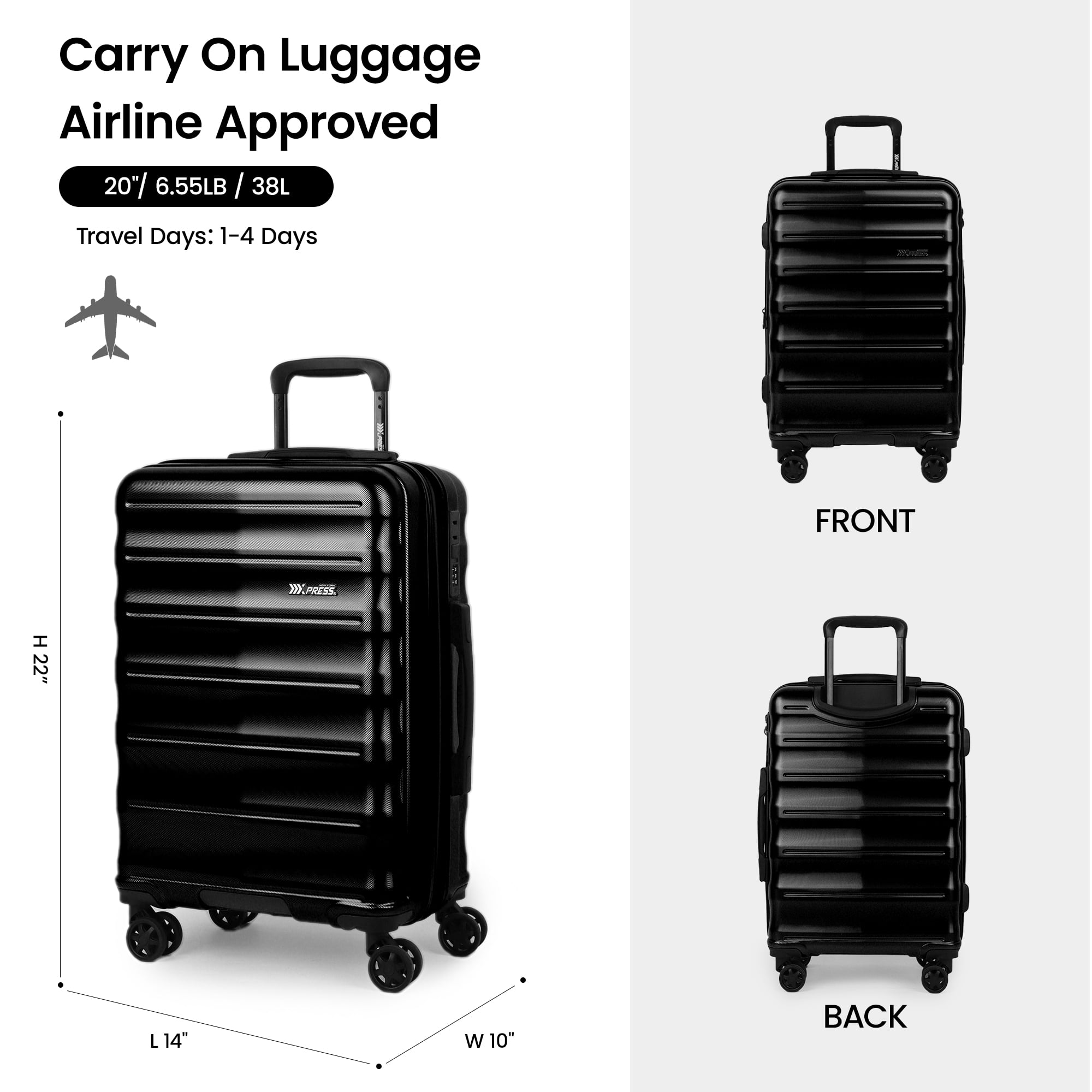 New York Xpress 20" Hardside Carry-on Luggage, Expandable Suitcase with Spinner Wheels, TSA-Approved, Black - La13801