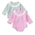 thumbnail image 4 of Newborn Baby Girl Fall Outfit Plaid Bubble Romper Long Sleeve Bodysuit, 4 of 7