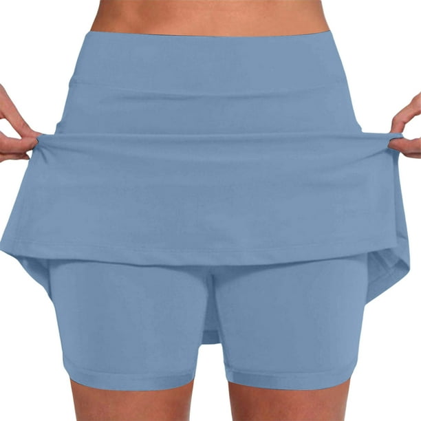 Falda pantalón de cintura media con bolsillos para mujer - Conjunto informal y deportivo de falda y pantalón corto
