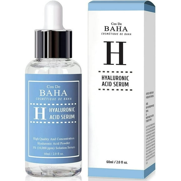 Cos De BAHA Pure Hyaluronic Acid 1% Powder Solution Serum 2oz 10,000ppm - Anti Aging + Fine Line + Intense Hydration + facial moisturizer + Visibly Plumped Skin + Prevent Bladder Pain, 2oz (60ml)