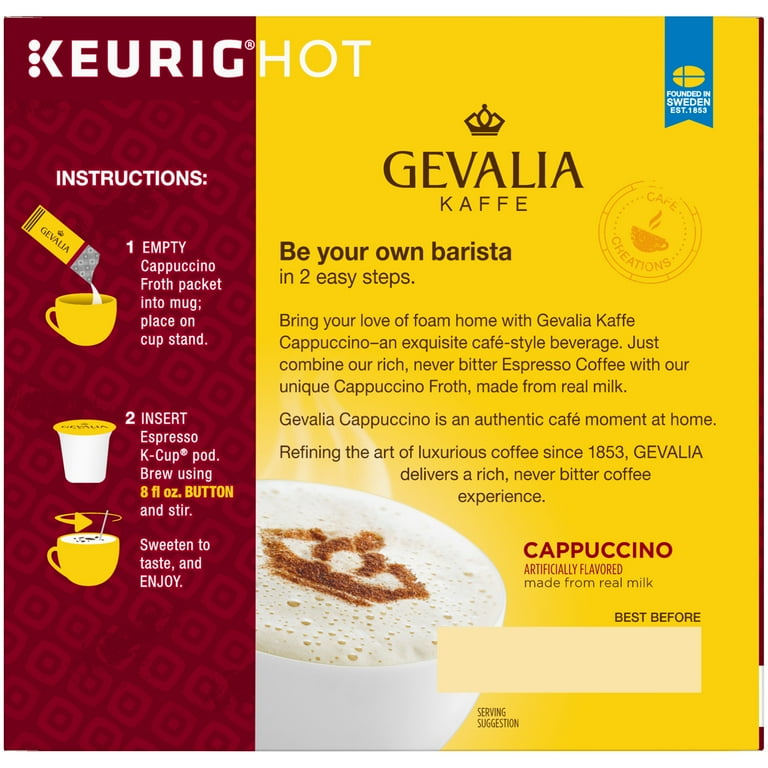 Gevalia Cappuccino Espresso K-Cup Pods & Milk Froth Packets Kit, 9