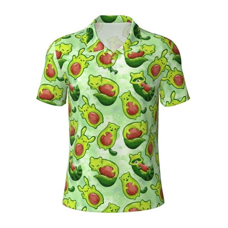 Salouo Avocado color cute animals for Men s Short Sleeve Polo Shirts Polo Shirts for Men Performance Short Sleeve Golf Shirt Athletic Casual Collared T-Shirt-