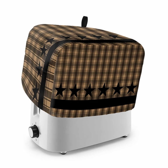 Toaster Cover 4 Slice, Brown Black Plaid Dustproof Bakeware Oven Protector with Top Hook, Vintage Rustic Star Buffalo Check Waterproof Small Kitchen Appliance Toasters Dust Cover, 12"x11"x8"
