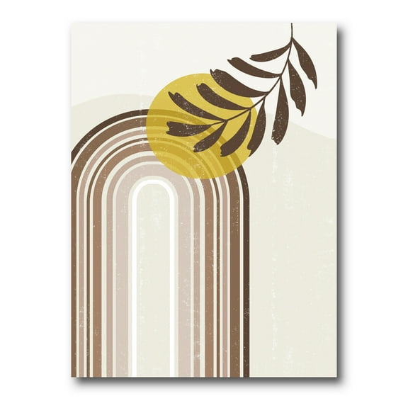 Designart ' Abstract Moon and Sun With Leaf In Earth Tones ' Modern Canvas Wall Art Print