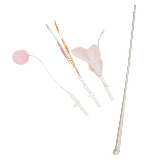 Cat Wand Toy Set Funny Interactive Cat Teaser Stick Kitten Play Toy for Indoor