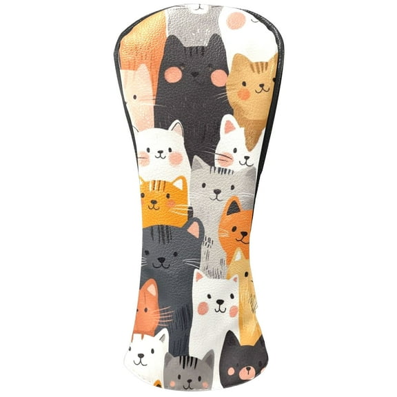 Golf Club Head Covers - Multi-Colored Cat Design, PU Leather, Waterproof, Fits Fairway Woods/Hybrid, Unisex, Fits Most Brands