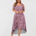 thumbnail image 2 of JULMCOMO Robes Grande Taille pour Femmes 5x Robe d'Été à Épaules Dénudées pour Invitée de Mariage Tendance à Imprimé Floral à Manches Courtes Col Ras du Cou Longue Robe Violet 5TG, 2 of 6