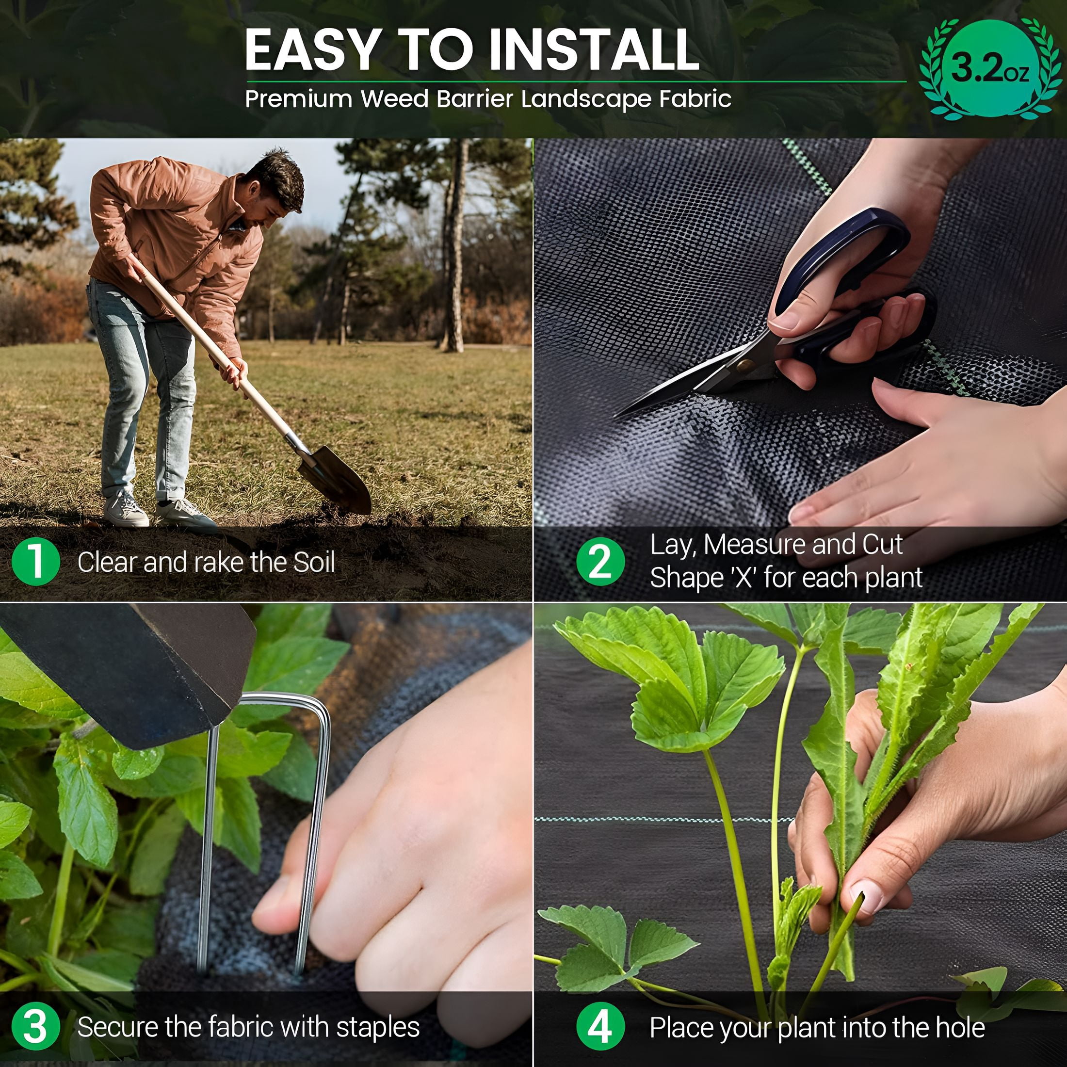RLESO 4ftx100ft Weed Barrier Landscape Fabric Heavy Duty, 3.2oz Weed Barrier Fabric, Easy Setup Woven Garden Weed Fabric Landscaping Fabric