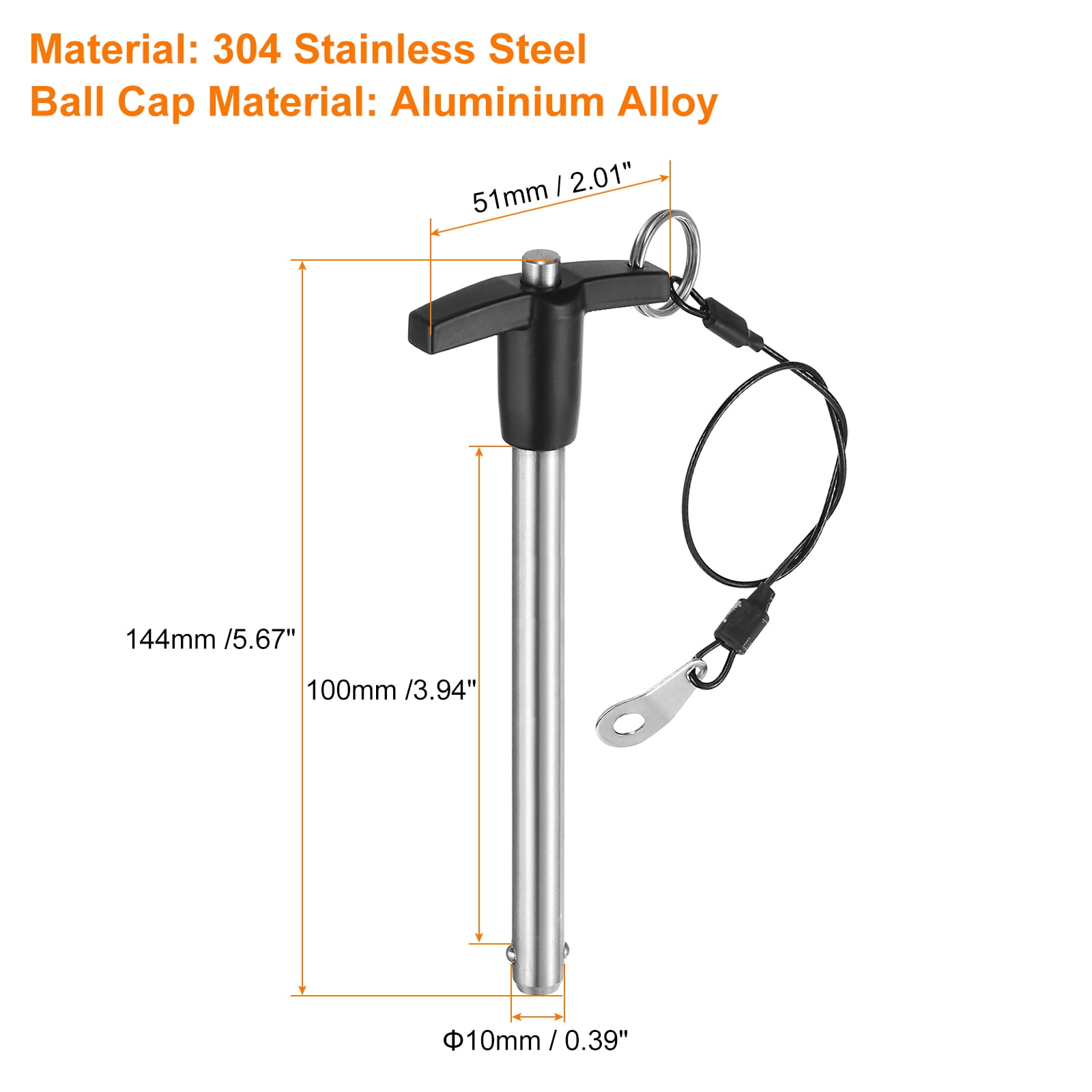 Uxcell 2Pack T Handle Lock Pins, 10mm x 100mm Usage Length Stainless Steel Push-Button Quick Release Pin