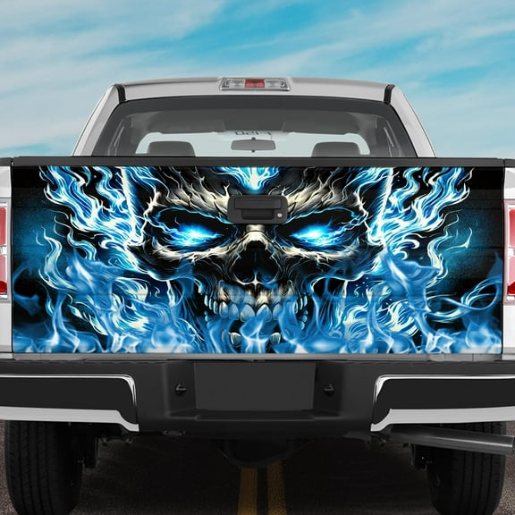 Lotusprinthandmade Skull Flame Tailgate Wrap 24"x58", Skull Truck Tailgate Sticker Decal Wrap