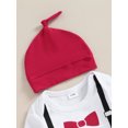 thumbnail image 5 of Suealasg Infant Baby Boy Valentine's Day Outfits Clothes 3M 6M 12M 18M Toddler Boy Long Sleeve Letter Bow Print Romper Long Pants Hat 3Piece Casual Spring Clothing for Newborn Boy, 5 of 8