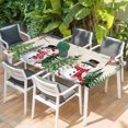 thumbnail image 2 of Beige Snowman Christmas Table Cloths for 4 Foot Rectangle Tables, Xmas Tree Snowflake Winter Birds Patio Waterproof Elastic Fitted Tablecloths, Washable Rectangular Table Cover for Camping, 2 of 8
