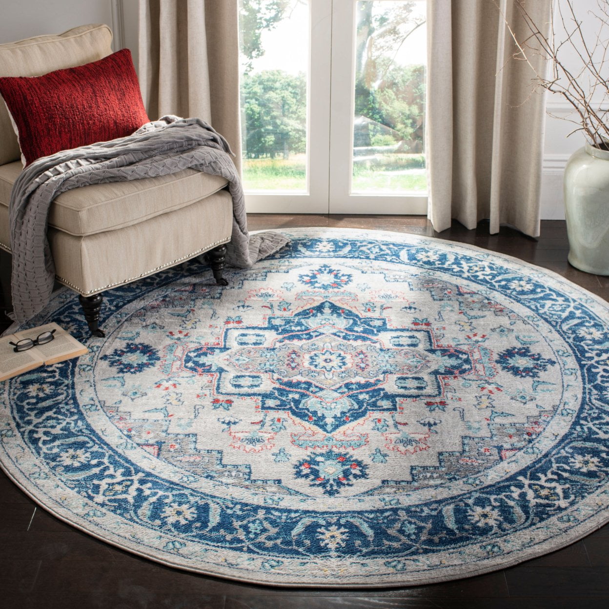 SAFAVIEH Brentwood Nanette Floral Bordered Area Rug, 5'3" x 7'6", Light Grey/Blue