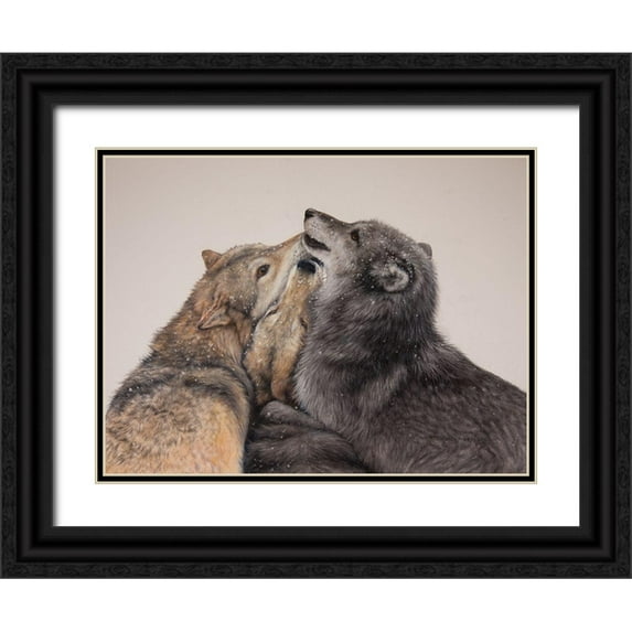 Harrison, Lesley 14x12 Black Ornate Wood Framed with Double Matting Museum Art Print Titled - Three Wolves