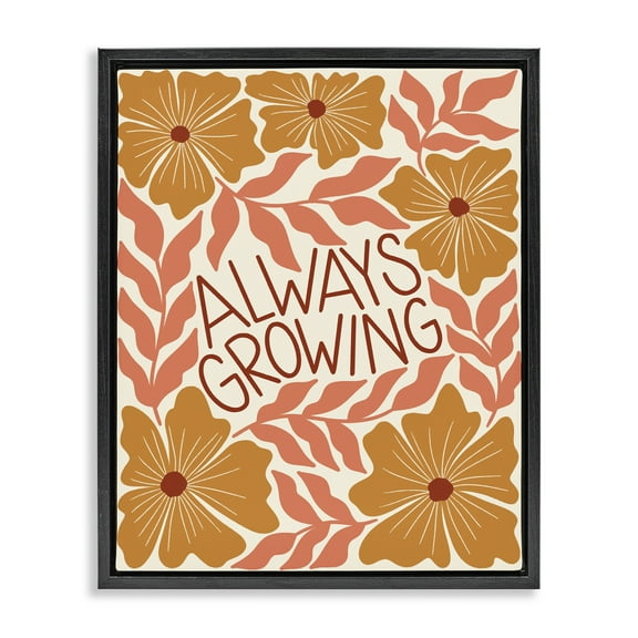 Stupell Industries Always Growing Funky Florals Plants & Flowers Painting Black Floater Framed Canvas Art Print Wall Art, 17 x 21