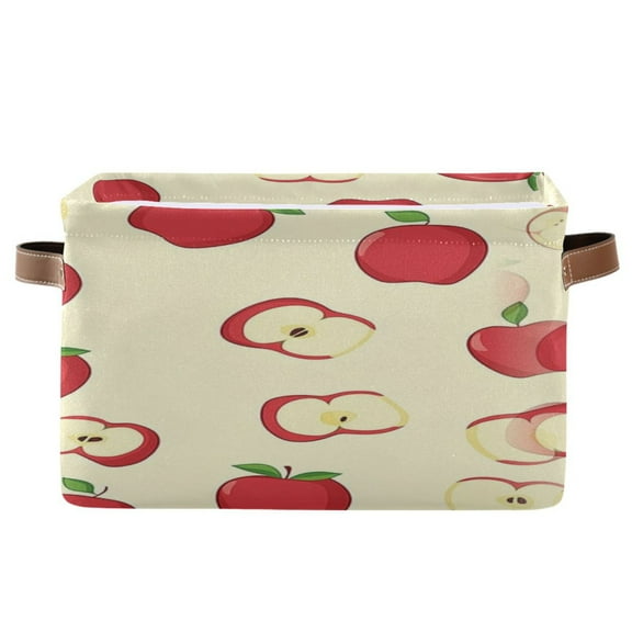 Red Apple Pattern Foldable Storage Basket,Canvas Fabric Foldable Storage Bins with Handles Open Home Storage Bins Boxes for Toy Book Shelf Closet Baskets