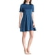 thumbnail image 4 of INSPIRE CHIC Women's Ruffle Neck Stand Collar Tie Waist Satin Puff Short Sleeve Dresses Blue L, 4 of 6