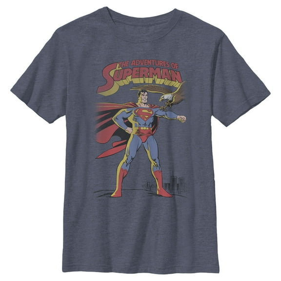 Boy's Superman Patriotic Adventures Graphic Tee Navy Blue Heather Large