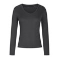 thumbnail image 4 of TKLPEHG Womens Dressy Tops V-Neck Slim Tops Casual Comfy Lightweight Long Sleeve T Shirt Fashion Solid Color Fall Tops Pullover (Dark Gray,XXL), 4 of 6