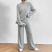 Aboser Women's 2 Piece Outfits Turtleneck Sweaters Lounge Sets and Wide Leg Pants Cozy Knit Sweatsuit Set Solid Ribbed Knitted Matching Sets