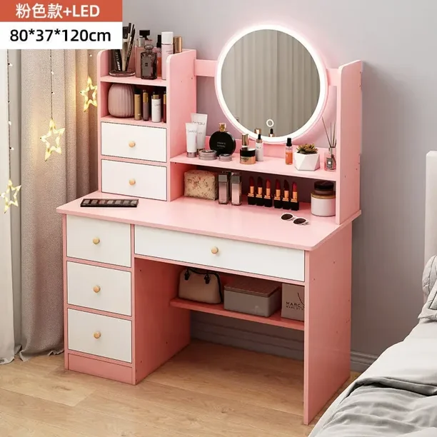 Juego de mesa de tocador de maquillaje con 6 cajones, tocador LED, tocador de maquillaje clásico, mueble de dormitorio para sala de estar