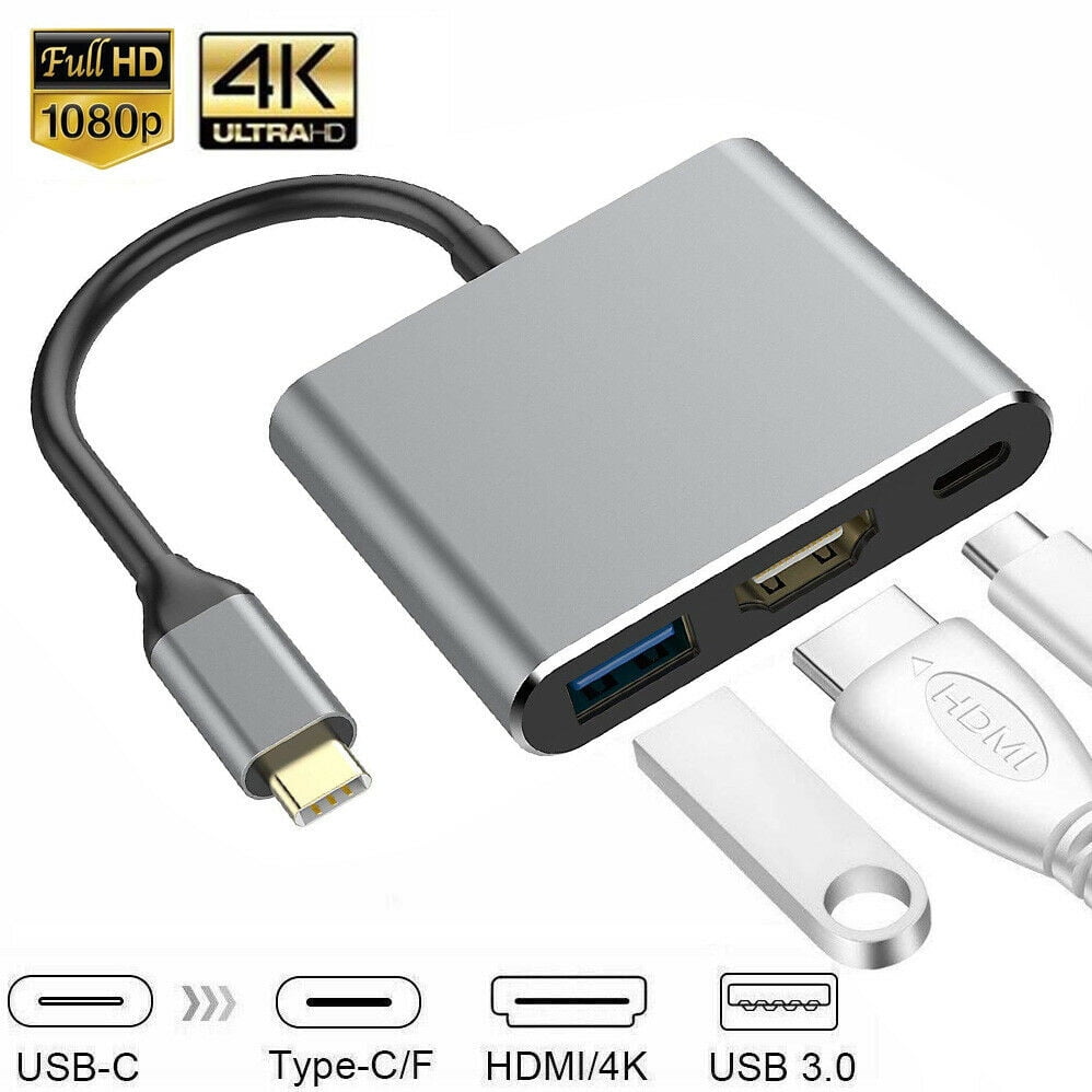 Autocomplacencia servilleta tornillo Type C USB 3.1 to USB-C 4K HDMI USB 3.0 Adapter 3 in 1 Hub for Macbook Air  Pro Surface - Walmart.com