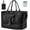 Black, variant on Faux Leather Travel Duffel Bag for Women Men, Large Weekender Overnight Bag with Shoes Compartment, Carry Bag Travel Tote Bag Gym Bag with Luggage Strap (Black)