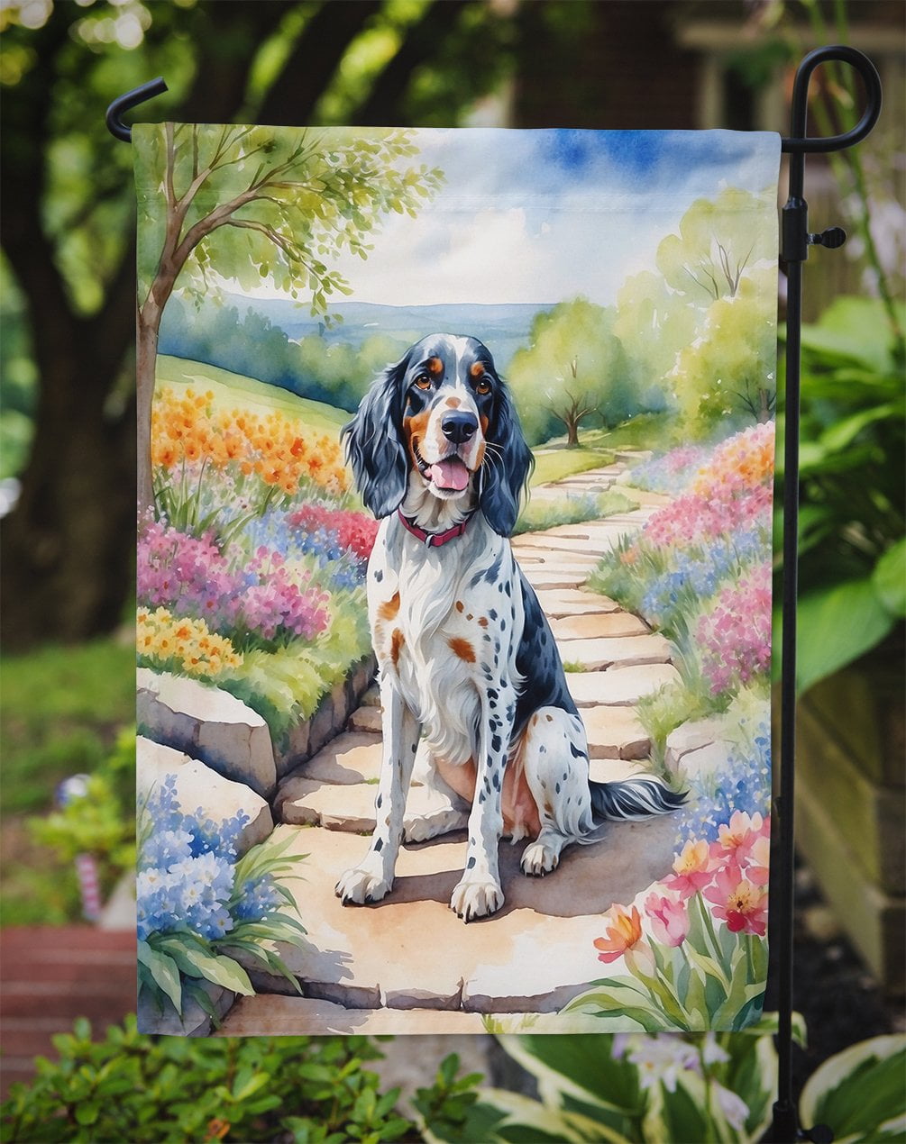English Setter Spring Path Garden Flag 11.25 in x 15.5 in