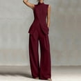 thumbnail image 6 of Sets Summer Outfits Sleeveless Crop Tops Women Solid Color Stand Collar Sleeveless Shirt Tops Wide-Leg Pants Suit Wine S, 6 of 6