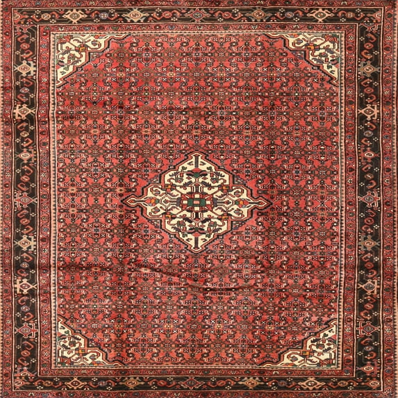Ahgly Company Machine Washable Indoor Square Traditional Rust Pink Area Rugs, 5' Square
