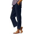 thumbnail image 6 of Women's Fashion Solid Color Cotton Linen Elastic Seven Pants, Blue S-XXL, 6 of 6