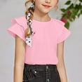 thumbnail image 2 of LIIPEE Girls Shirts Solid Color Ruffles Sleeve Round Neck Plain Tshirts Top Kids Versatile Vacation Tee,Pink,5-6 Years, 2 of 5