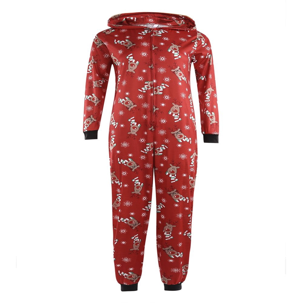 Pyjama Une Pièce Famille Noël - Combinaison à Capuche, Pieds, Poches Kangourou, Fermeture éclair Devant - 11