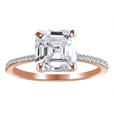 Asscher Cubic Zirconia Ring - Asscher Cut White Cubic Zirconia Promise Ring In 14k Rose Gold Over Sterling Silver