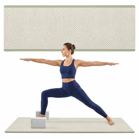 Yoga Mat Sage Green Rhombus Frames Yoga Mats with Strap & Shortage Bag Non Slip Workout Mats Absorbent Cushion Pad Geometric Lines Exercise Mat for Yoga Pilates Stretching Home Gym 72 x32