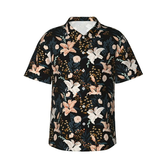 Xecao Lilies Flowers print Hawaiian shirt - a stylish short-sleeve button-down for men, perfect for casual beach and tropical outings.