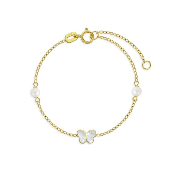14k Gold 5.5" Mother of Pearl Butterfly Baby / Toddler / Kids Bracelet