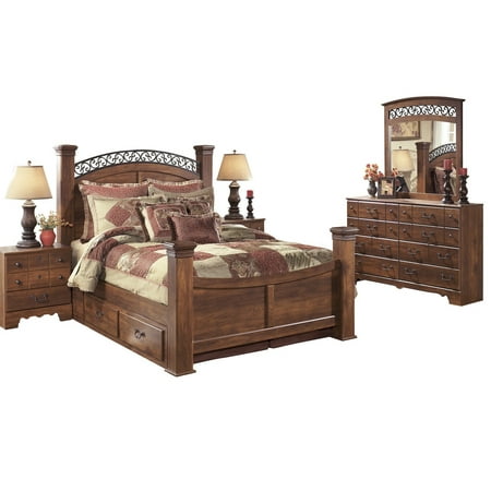 Ashley Furniture Timberline 5 Pc Queen Storage Bedroom Set W 2 Nightstand Warm Brown