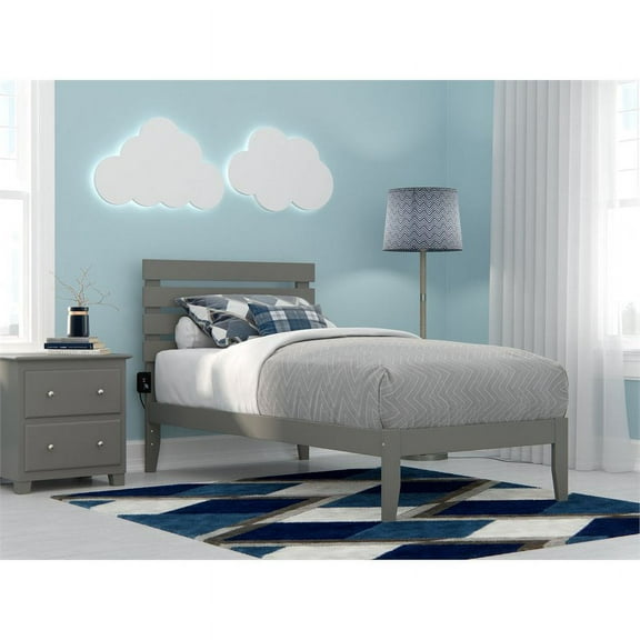 AFI Oxford 14" Twin Wood Platform Bed Frame with Modern Pallet Headboard, Grey
