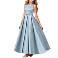 thumbnail image 2 of LEKWK Girls Maxi Dress Satin Sleeveless Crewneck A Line Princess Dress Elegant Flowy Evening Gown with Bow Waist for Wedding Guest Prom Performance Party 0-15Y, 2 of 6