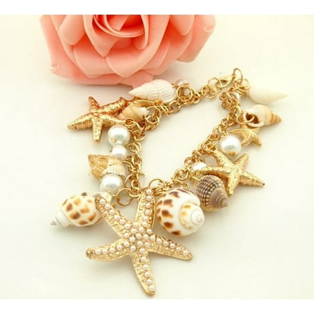 - Ocean Sea Shell Starfish Faux Pearl Bracelets Bangles Pendant Jewelry