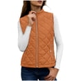 thumbnail image 2 of Sahpxhe Women's Quilted Vest Zip Up Stand Collar Sleeveless Lightweight Puffer Gilet Travel Outdoor Warm Padded Layering Jacket Orange L, 2 of 9