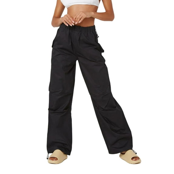 Sedceaty Women's Spring Autumn Casual Cargo Pants Solid Color High Waist Straight Leg Pants