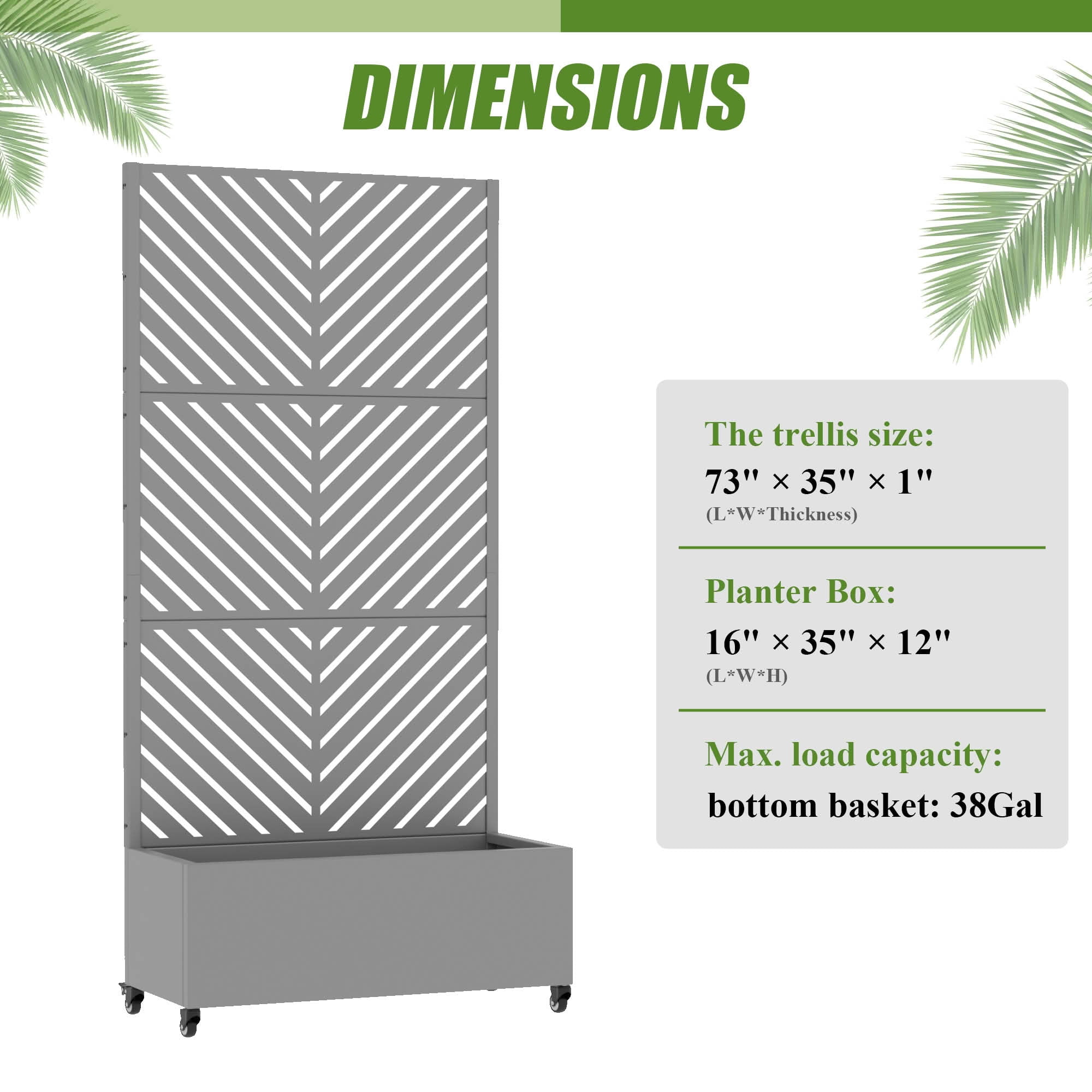 MAYEERTY 72X35" Metal Outdoor Gray Privacy Screen with Planter Box for Backyard & Garden, 3 Piece Set