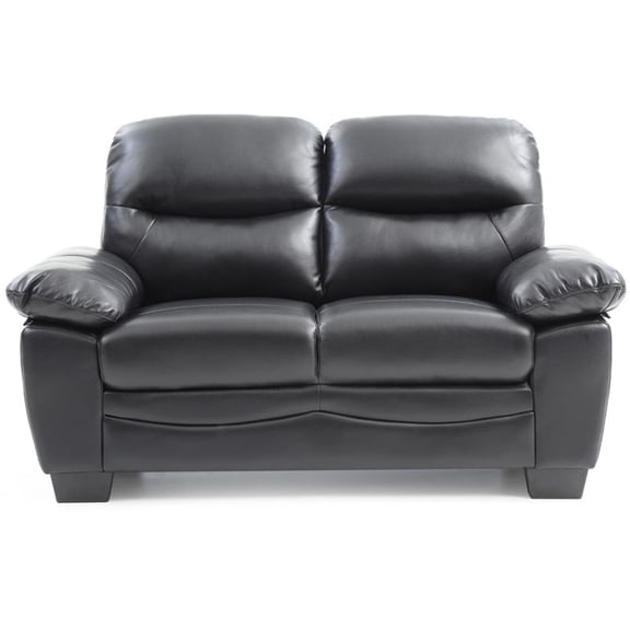 Maklaine Modern / Contemporary Faux Leather Loveseat in Black