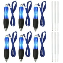 6 Pcs Uxcell Big Fat Pens, Blue Heavy Weighted Ballpoint Pen Retractable Wide Grip Thick Pen with Strap for Hand Tremors Elderly Handicap(6 Red Refills)