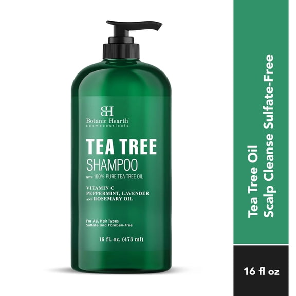 Botanic Hearth Tea Tree Shampoo – 100% Pure Tea Tree Oil, Vitamin C, Peppermint, Lavender & Rosemary Oil – Sulfate & Paraben Free, All Hair Types, 16 fl. oz