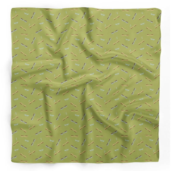 Bimba Green Bow & Dragonfly Insects Printed Pure Silk Scarf Neck Wrap Summer Hair Bandanas For Women 40 x 40 Inches