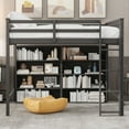 thumbnail image 2 of MODERNLUXE Full Size Loft Bed with Storage Shelves, Bed with Bookcase, Gray, 2 of 14